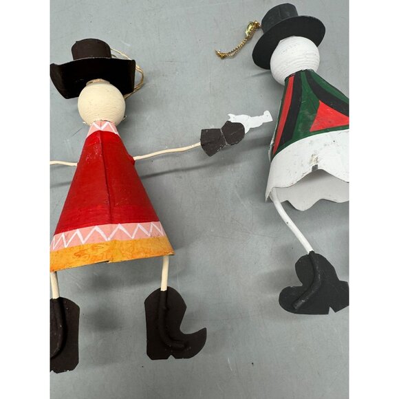 Cowboy & Snowman Metal Christmas Ornaments Hand-Painted Rustic Holiday Set Of 2 - Picture 8 of 9